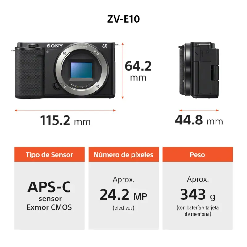 CÁMARA DIGITAL SONY ZVE10K PARA VLOGS + LENTE E PZ 16-50MM F3.5-5.6 OSS II ZVE10KBQE38